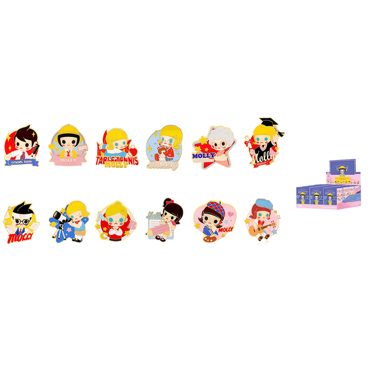 POP MART POP MART Molly Campus Badge Collection Mystery Boxes Single Mystery Box/Whole Box 12 Pcs