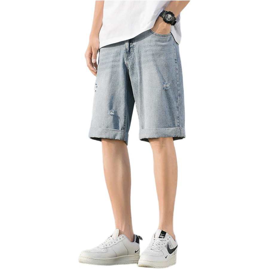 Tonlion Denim Shorts Unisex Light Blue Thin