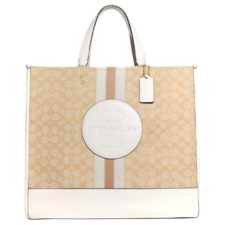 COACH Jacquard With Refined Pebble Leather Shoulder Bag, Crossbody Bag, Handbag Large Women's Light Khaki