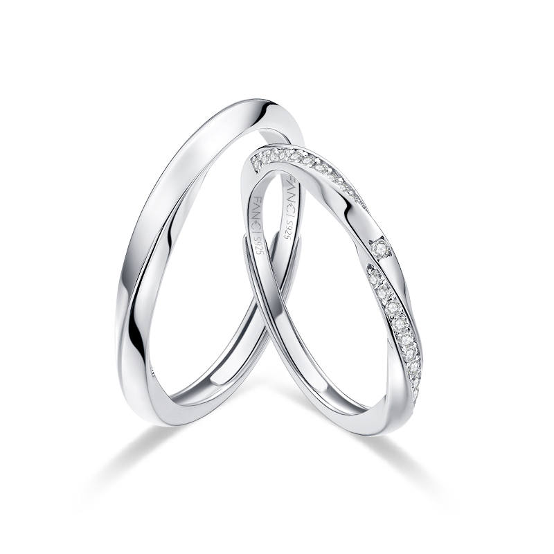 FANCI Mobius Collection 925 Sterling Silver Synthetic Cubic Zirconia Ring Pair Unisex