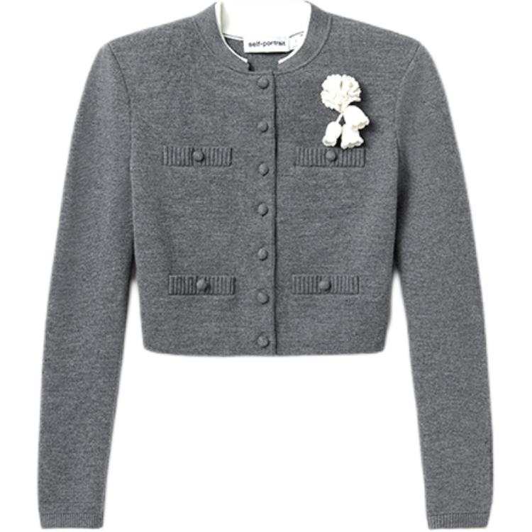 Self-portrait Self Portrait Sweaters Women's Light Gray Crew Neck Moderate Cardigan