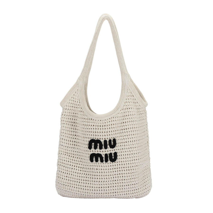 MIU MIU 100% Cotton One Shoulder Handbag Women's Ecru