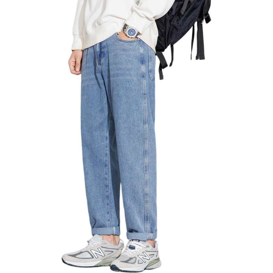 Tonlion Jeans Unisex Light Blue Thin Straight Fit Pants