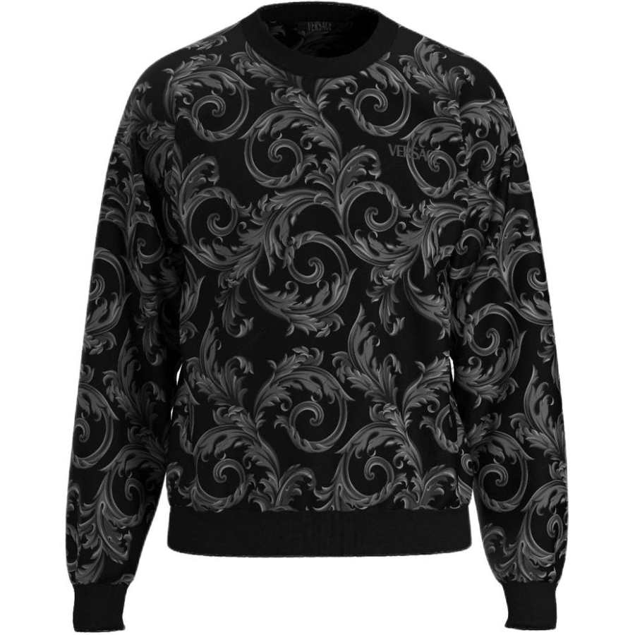 VERSACE Sweatshirts Men's Black Crew Neck Moderate Straight Fit