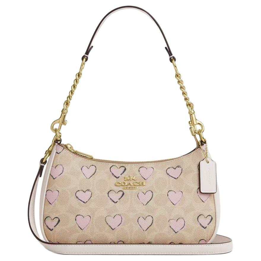 COACH TeriSignature Artificial Leather Portable Crossbody Bag, Shoulder Bag Medium Women's Ecru
