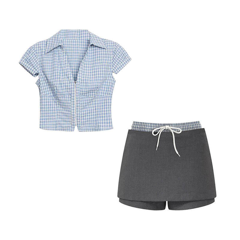 MARIE·COCO Two Piece Skirt Sets Women's Top+Skort V Neck Moderate Short
