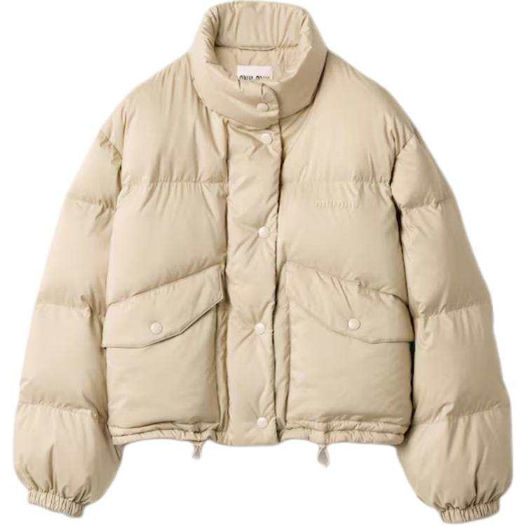 MIU MIU Down Jackets Women's Sandy Beige Stand Collar Moderate