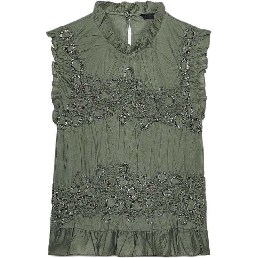 ZARA ZW Shirts Women's Gray Green Crew Neck Moderate