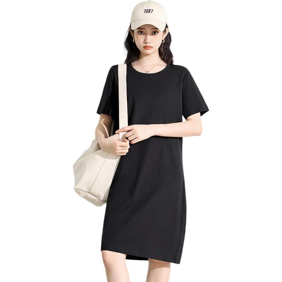 BALENO Solid Color Minimalist Style Trendy Loose Fit Comfortable Casual Basic 100% Cotton Soft T Shirt Dress