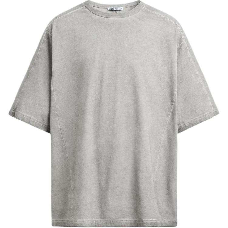 ZARA T Shirts Men's Gray Crew Neck Moderate