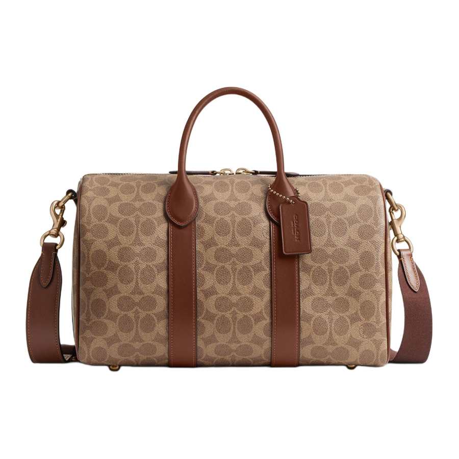 COACH Artificial Leather Bowling Bag, Shoulder Bag, Crossbody Bag, Handbag Large Women's Brown Yellow