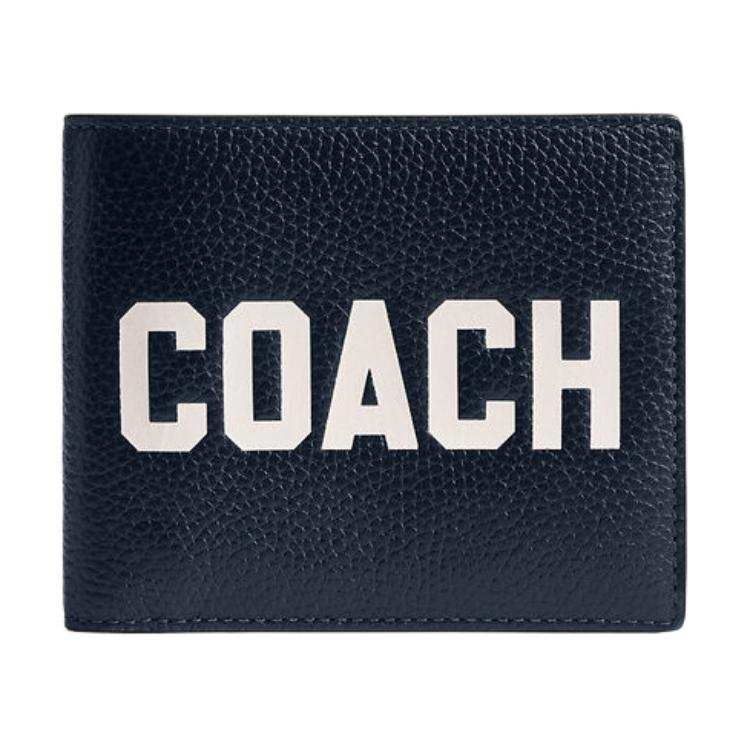 COACH 3 IN 1 Wallet Polished Pebbled Leather Wallet Men's Marine Blue
