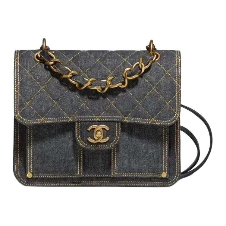 CHANEL CHANEL Denim Backpack Women's Washed Denim Black