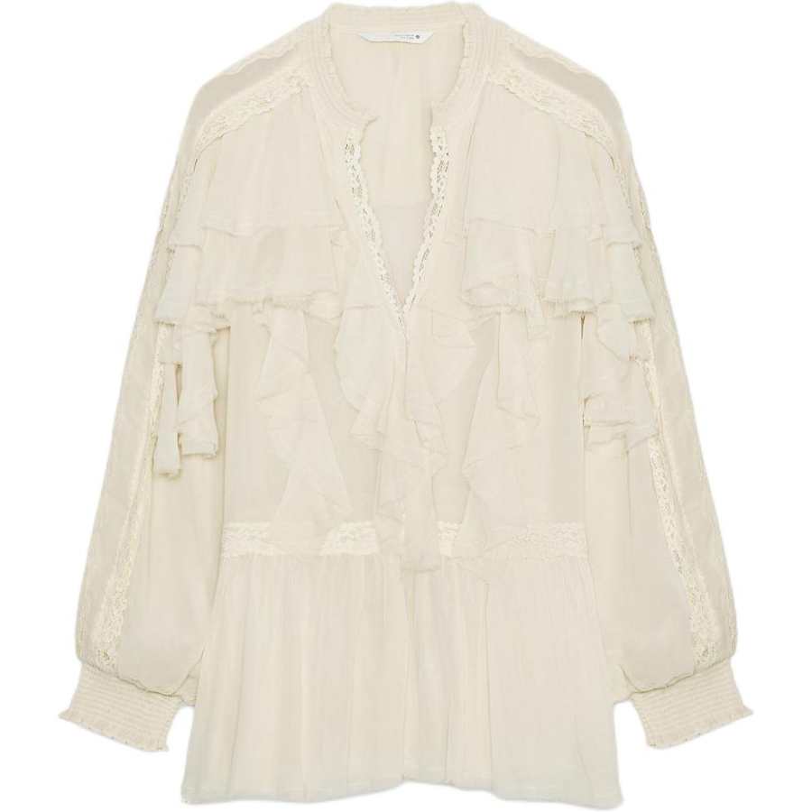 ZARA ZW Shirts Women's White Crew Neck Moderate