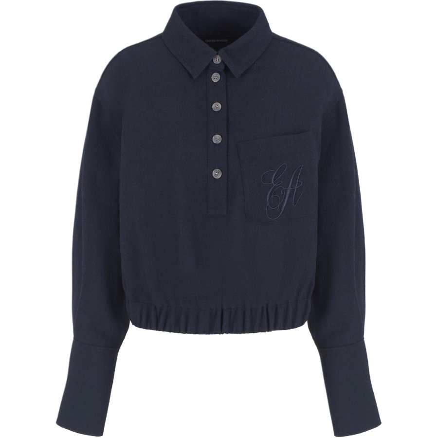 EMPORIO ARMANI Washed Wool Crêpe Shirt With A Polo Collar And Ea Signature Embroidery