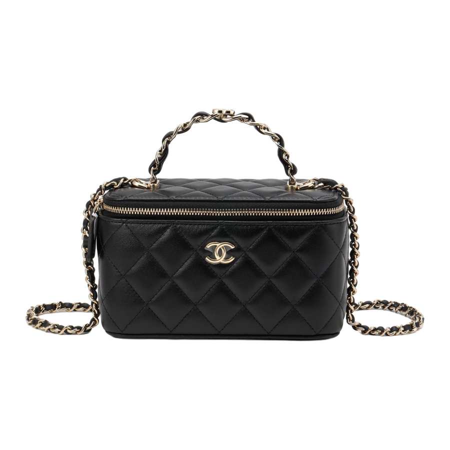 CHANEL Sheepskin Handbag Women's Black