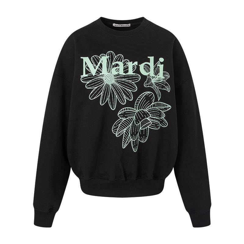 MARDI MERCREDI Three Flowers Collection SS25 SWEATSHIRT TRIPLE FLOWER_BLACK MINT Mardi Sweatshirt Korean Style Women's