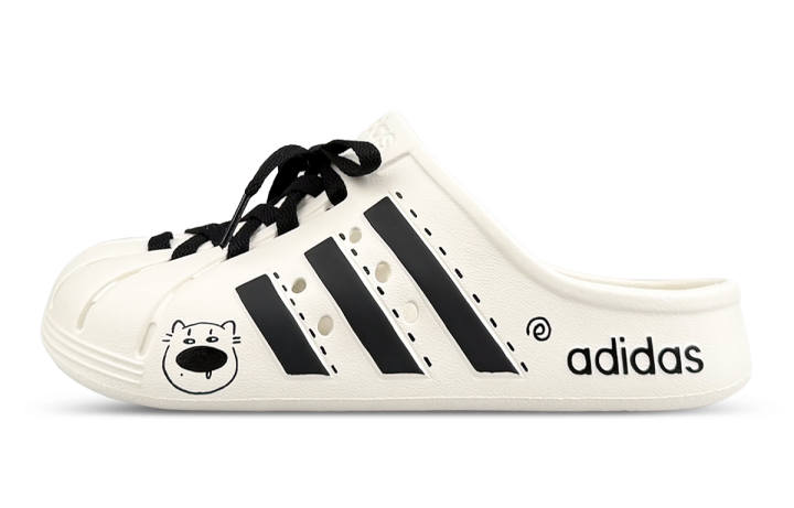 Adidas Adidas ADILETTE CLOGS Abrasion Resistant Closed Toe Slippers Unisex White Black