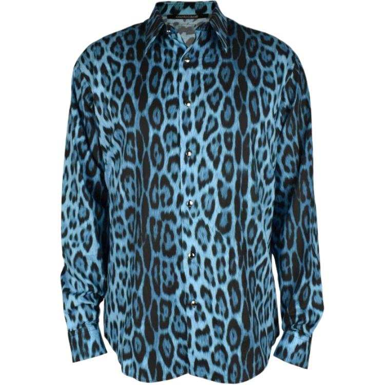 Roberto Cavalli Shirts Men's Blue Lapel Moderate