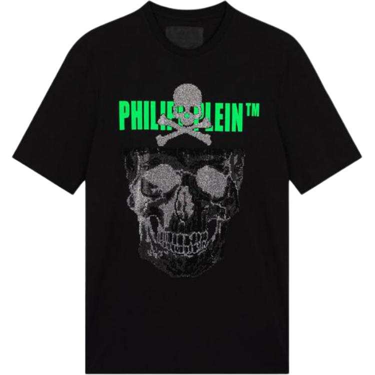 PHILIPP PLEIN T Shirts Men's Black Crew Neck Moderate Straight Fit