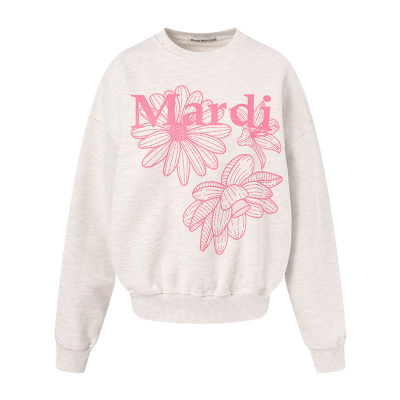 MARDI MERCREDI Three Flowers Collection SS25 SWEATSHIRT TRIPLE FLOWER_OATMEAL PEONY Mardi Sweatshirt Korean Style