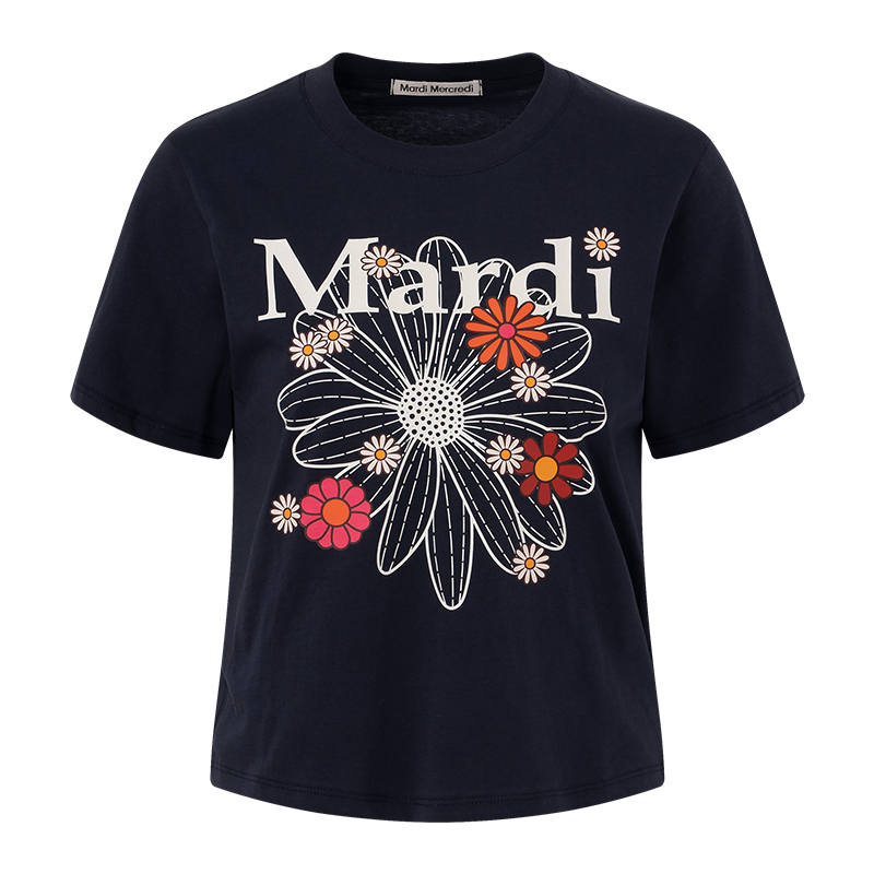 MARDI MERCREDI SS25 T Shirt Women's Marine Blue Korean Style