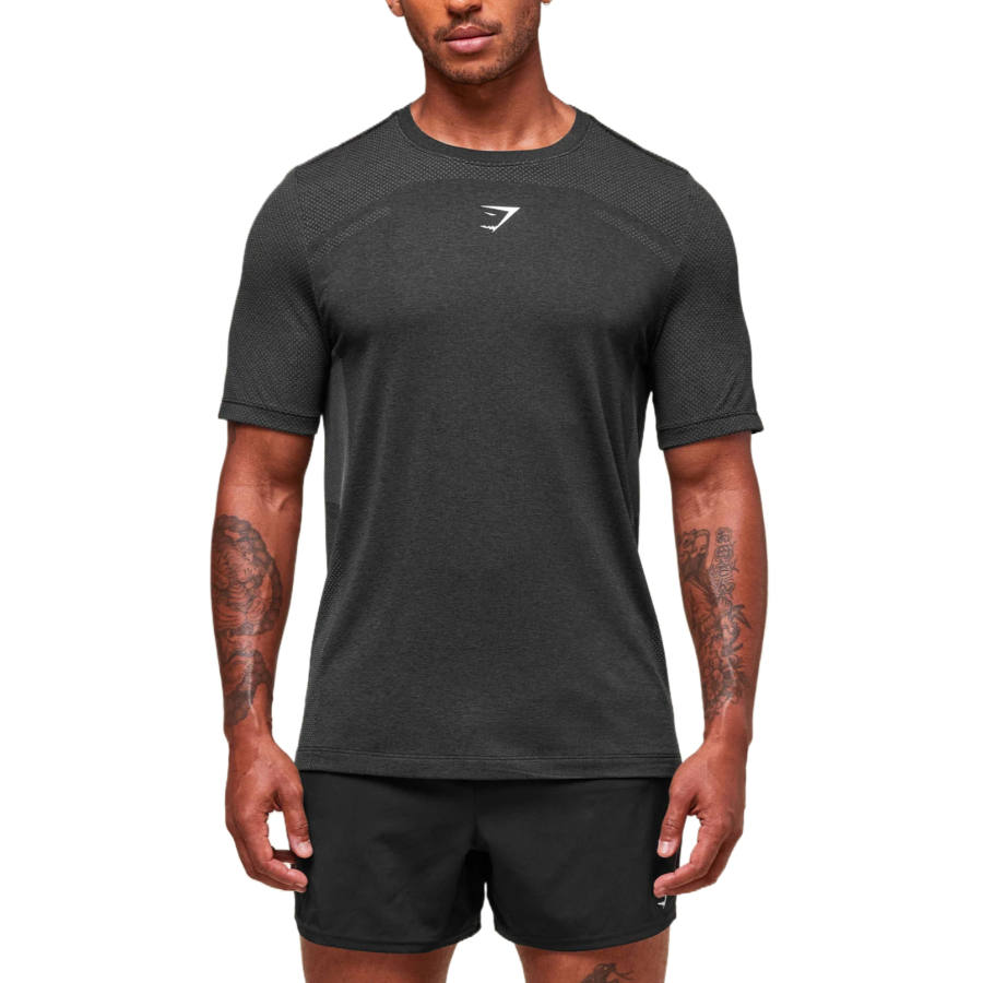 GYMSHARK T Shirts Men's Black/Silhouette Gray/Black/Silhouette Grey Crew Neck Moderate