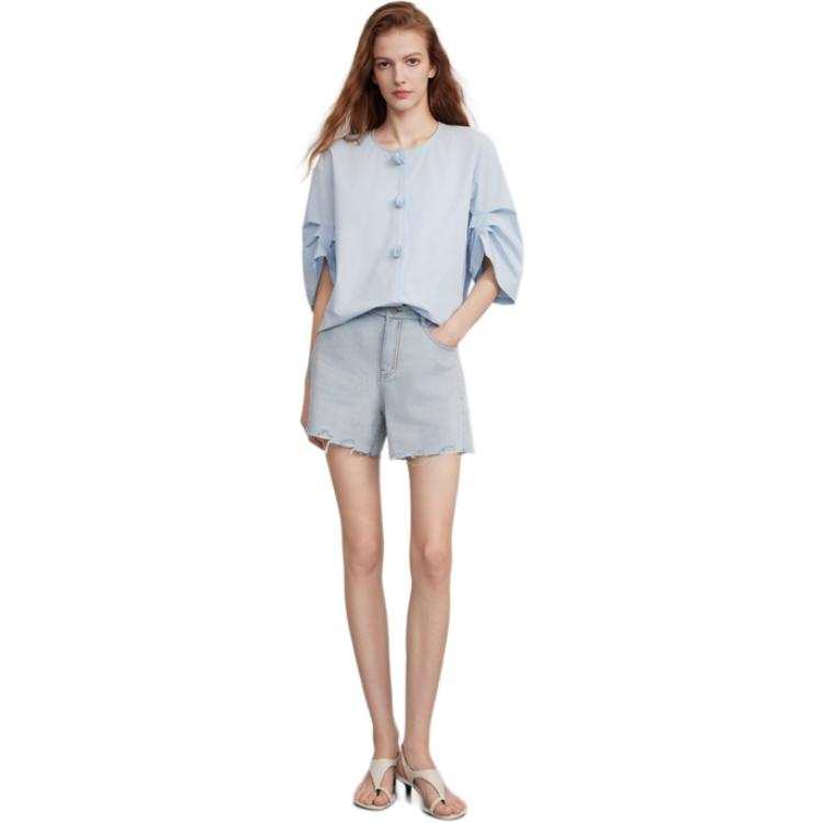 ELLE Shirts Women's Blue Crew Neck Shirt