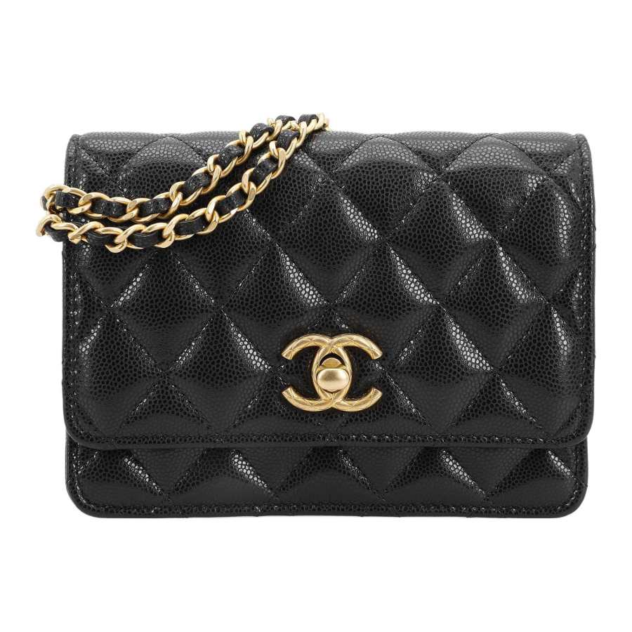 CHANEL Smooth Finish Shinny Cow Leather Clutch Women's Black