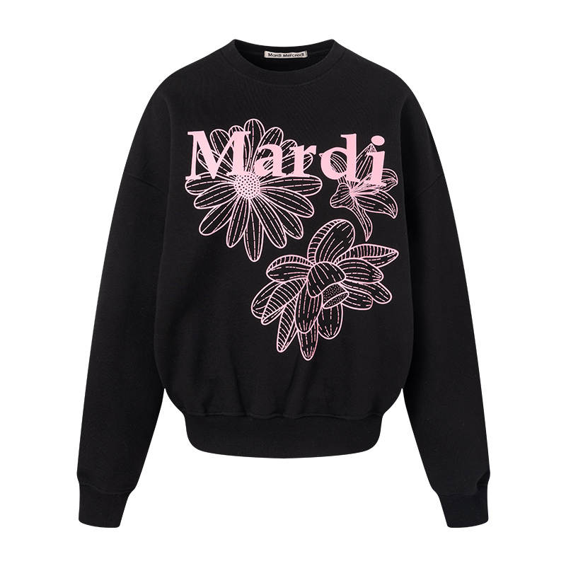 MARDI MERCREDI Three Flowers Collection SS25 SWEATSHIRT TRIPLE FLOWER_BLACK PINK Mardi Sweatshirt Korean Style Women's