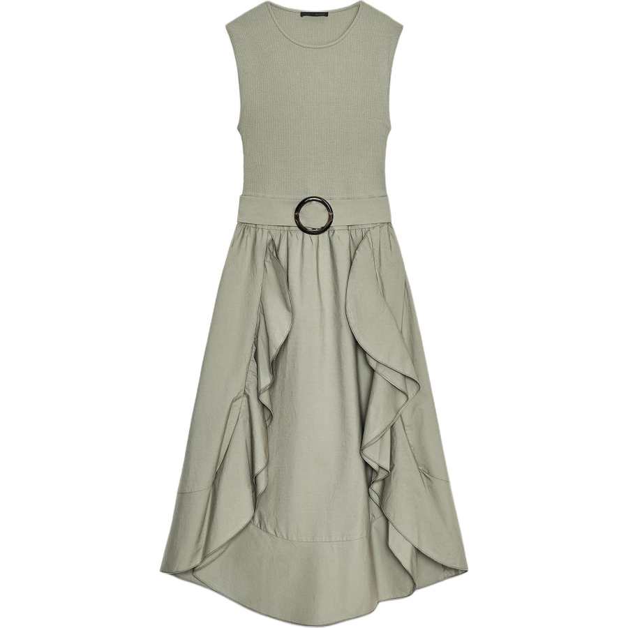 ZARA Sleeveless Dresses Women's Khaki Crew Neck Moderate Long