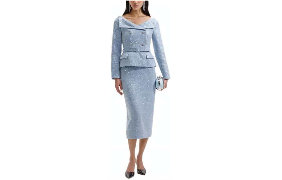 Self-portrait Self portrait Long Sleeved Dress Women's Misty Blue