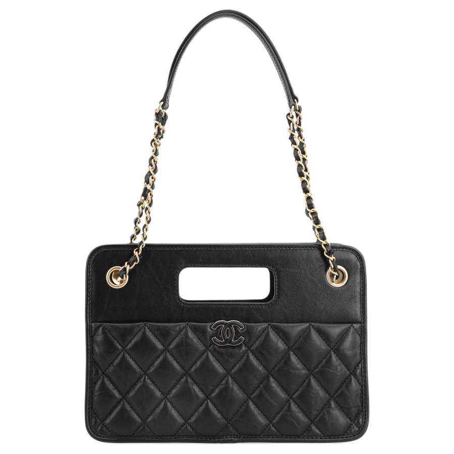 CHANEL Calfskin Shoulder Bag, Crossbody Bag, Handbag Small Women's Black