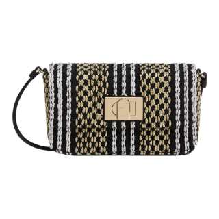 Furla 1927 Collection Fabric Shoulder Bag, Crossbody Bag Mini Women's Yellow & Black & White Stripes