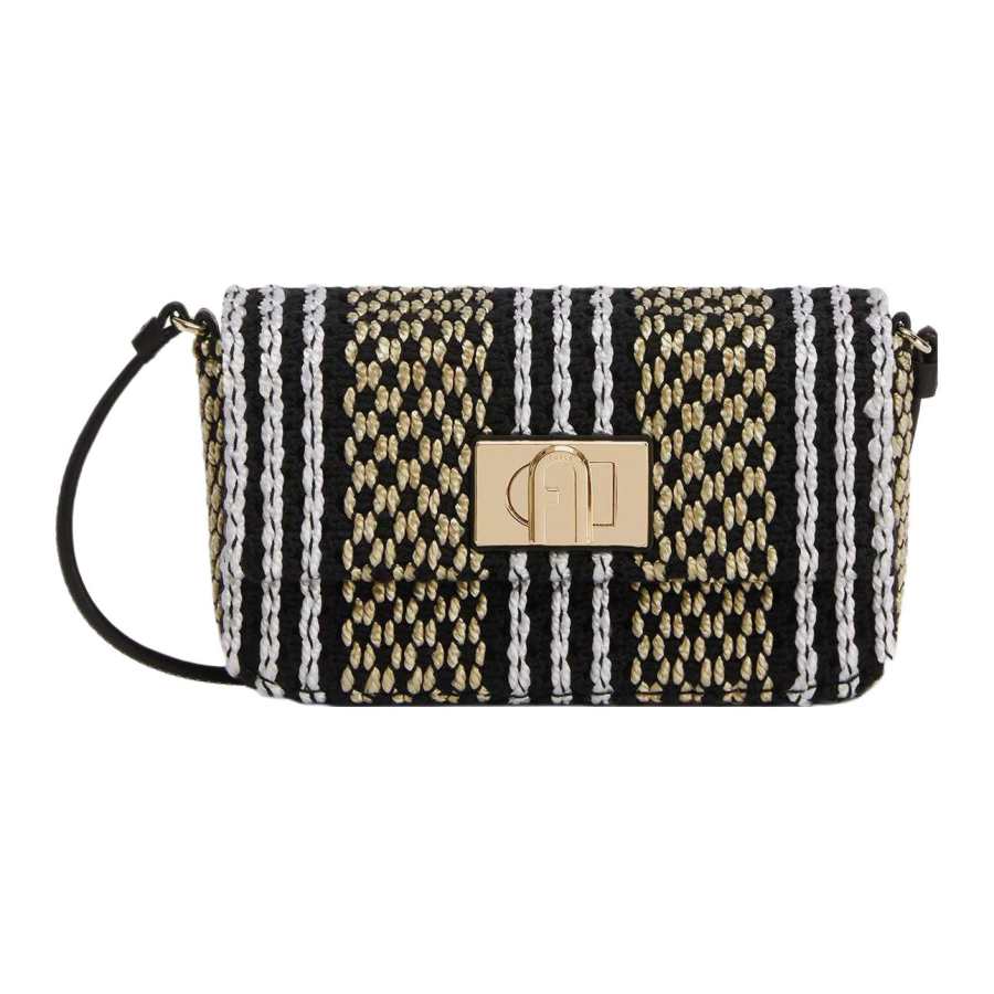 Furla 1927 Collection Fabric Shoulder Bag, Crossbody Bag Mini Women's Yellow & Black & White Stripes