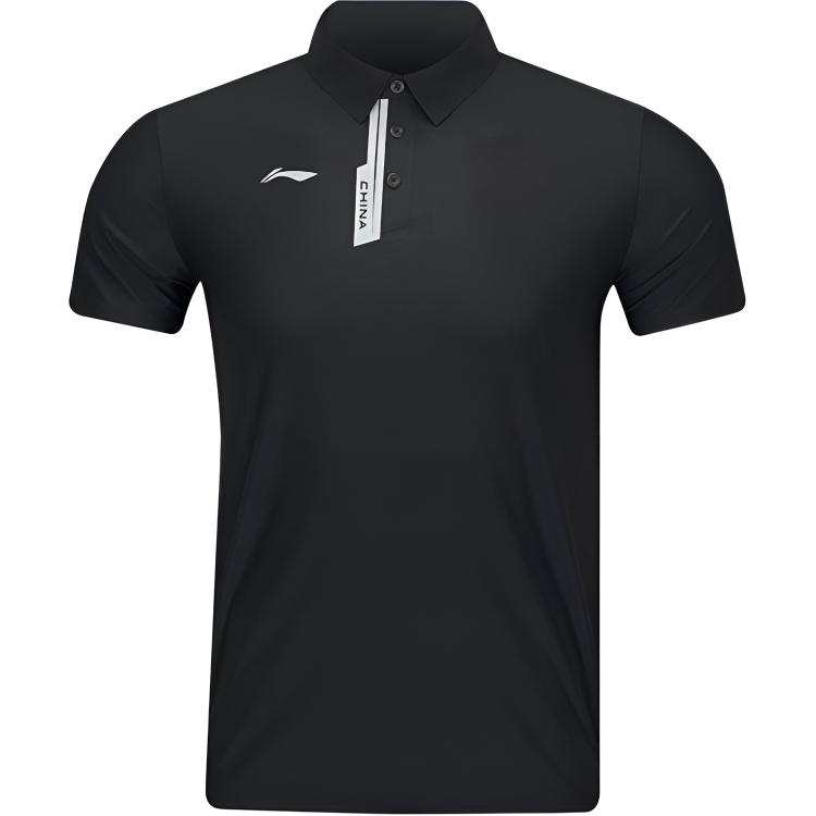 Li-Ning Li Ning Polo Shirts Unisex Black Polo Collar Moderate Straight Fit