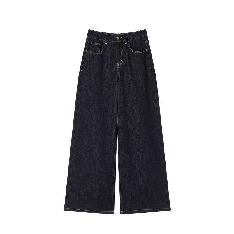 XIANGYING Jeans Women's Navy Blue Moderate Wide Leg Pants
