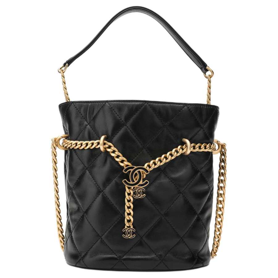CHANEL Lambskin Char Siu Bun, Bucket Bag, Small Lucky Bag, Wallet, Shoulder Bag, Crossbody Bag Women's Black