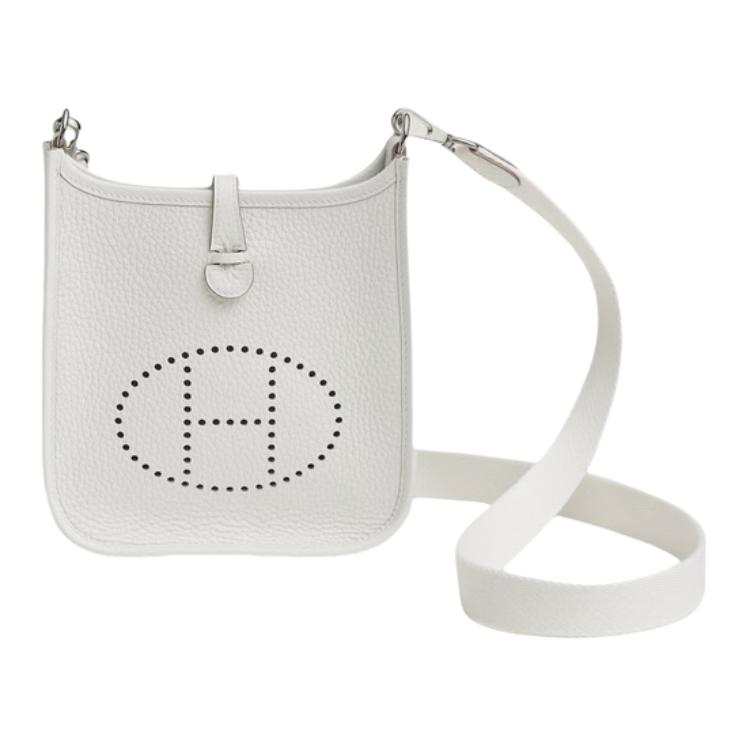 HERMES Evelyne Taurillon Clemence Bullock Leather Crossbody Bag, Shoulder Bag 16 Women's 01 Blanc Pure White