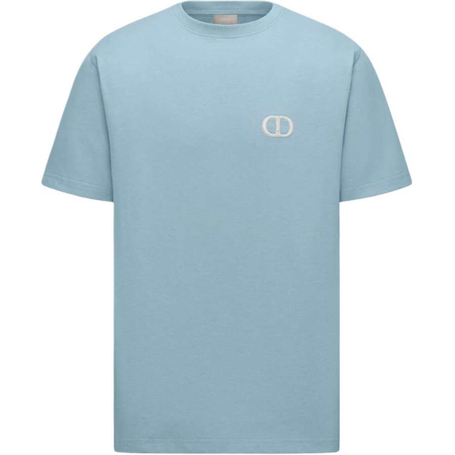 DIOR T Shirts Men's Blue Crew Neck Moderate Straight Fit