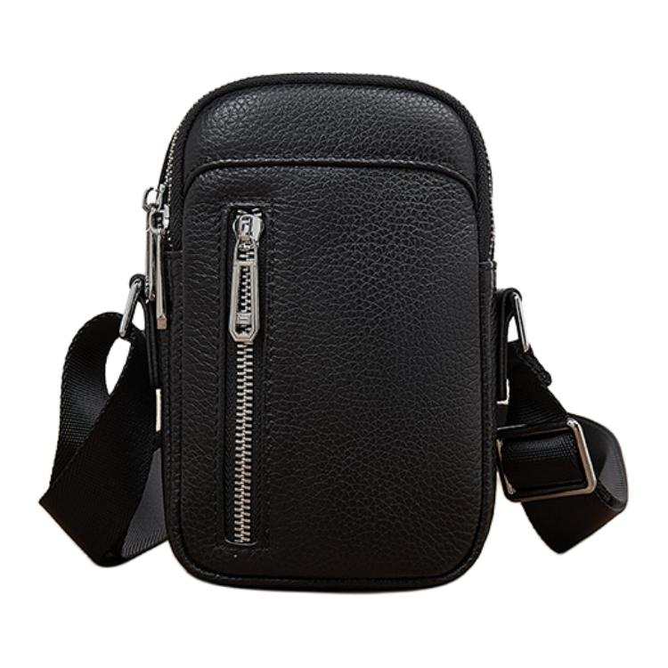 LAORENTOU Top Grain Cow Leather Shoulder Bag Men's Black
