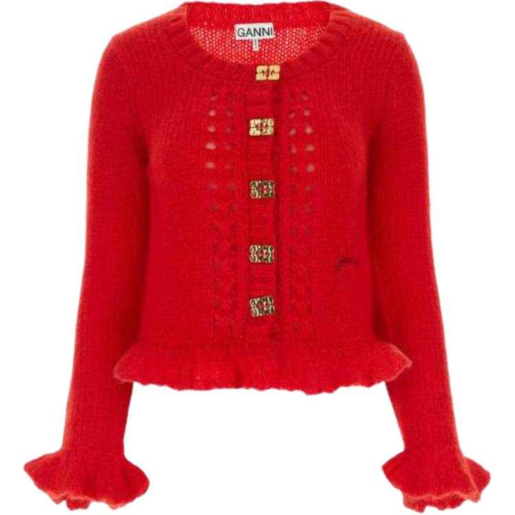 GANNI Mohair Butterfly Buttoned Long Sleeved Cardigan