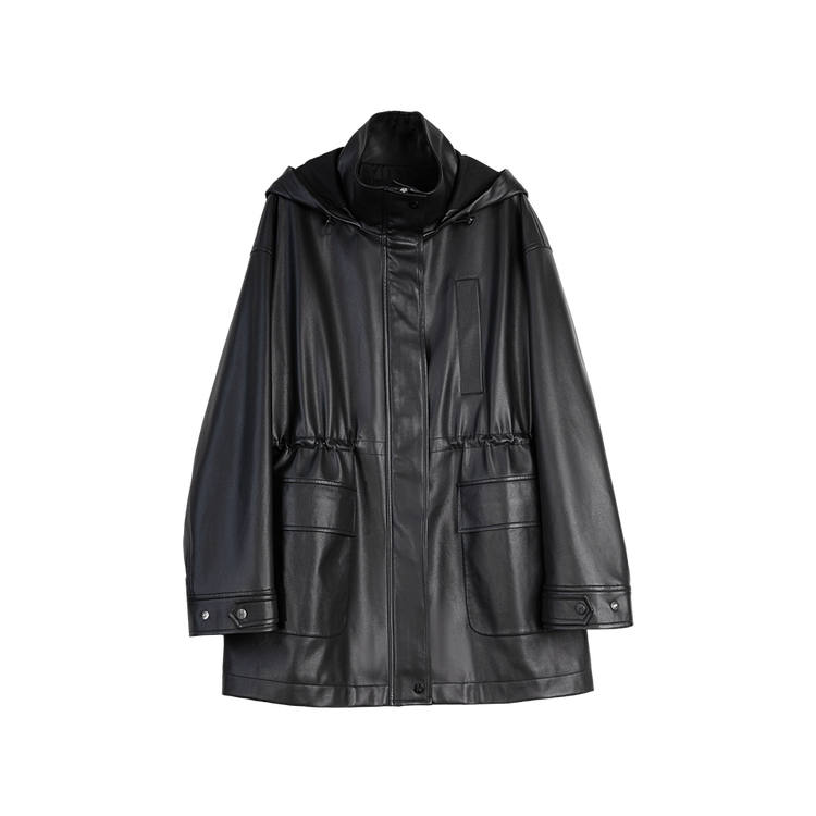 ELLE Leather Jackets Women's Black Hooded Moderate Other