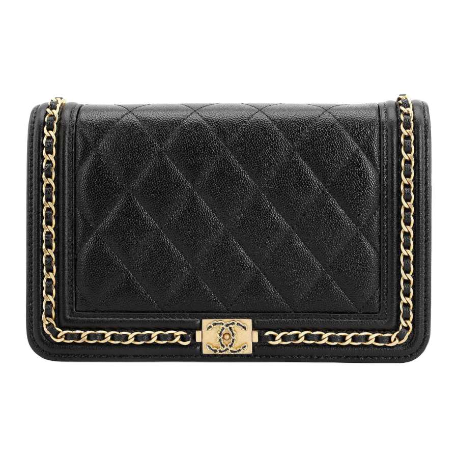 CHANEL 23P SS Grain Embossed Cow Leather Pochette, Shoulder Bag, Crossbody Bag Women's Black