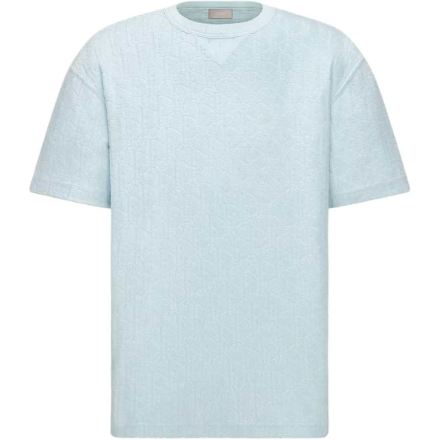 DIOR T Shirts Men's Blue Crew Neck Moderate Straight Fit