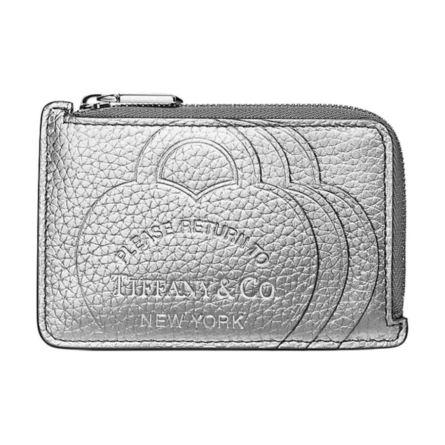 TIFFANY & CO. Return To Tiffany Collection Taurillon Leather Card Holder Women's Silver