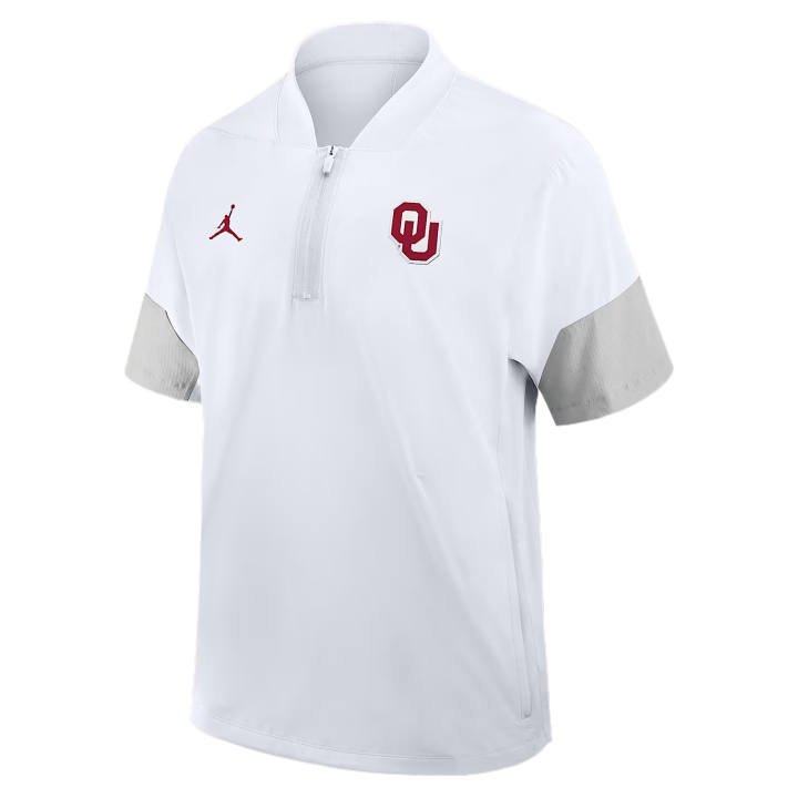 Jordan Jordan Oklahoma Sideline Coach Men's Jordan Brand College 1/2 Zip Short Sleeve Hooded Jacket