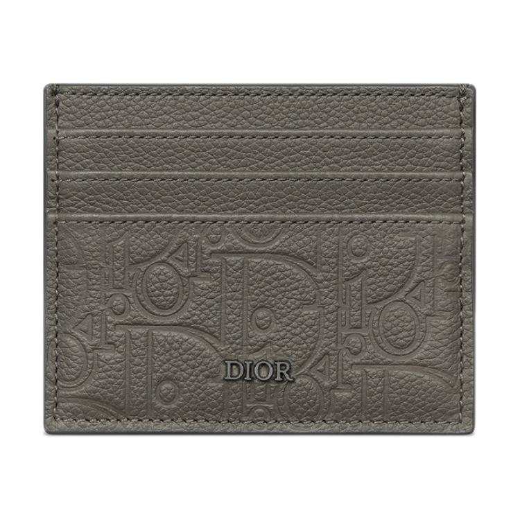 DIOR Cow Leather Card Holder Unisex Gray