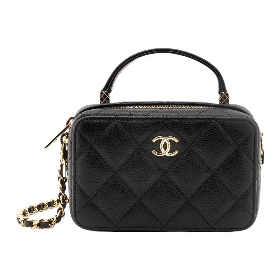 CHANEL Grain Embossed Litchi Grain Cow Leather Box Bag, One Shoulder Handbag Mini Women's Black