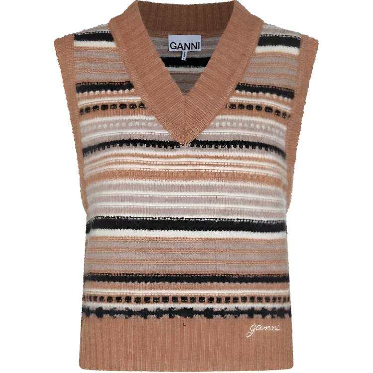 Ganni Striped Sleeveless V-Neck Jumper